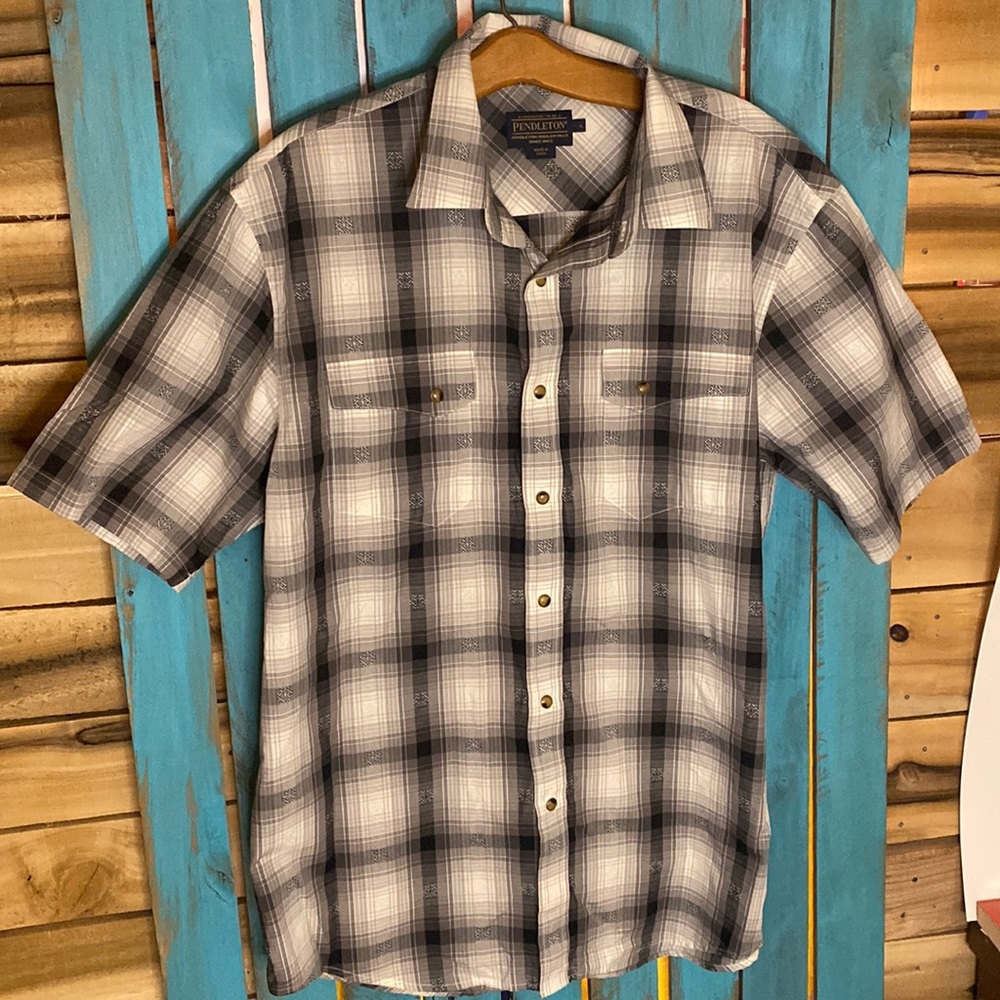 Pendleton western pearl snap short sleeve shirt black and white southwestern